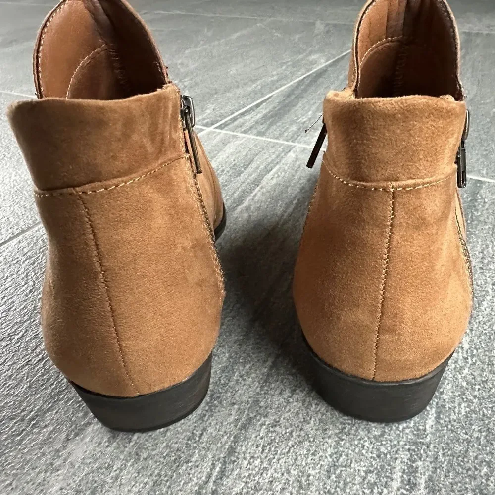 NIB Sun & Stone Abby Ankle Boot Tan Faux Suede Side Zip Booties Women's 7.5W